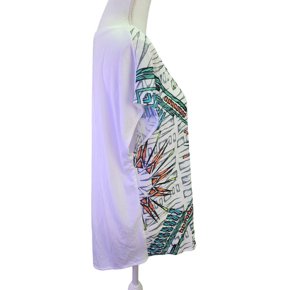 Rock & Republic Top Women Large White Aztec Print T-Shirt Silky Soft Short Sleev - Picture 3 of 13